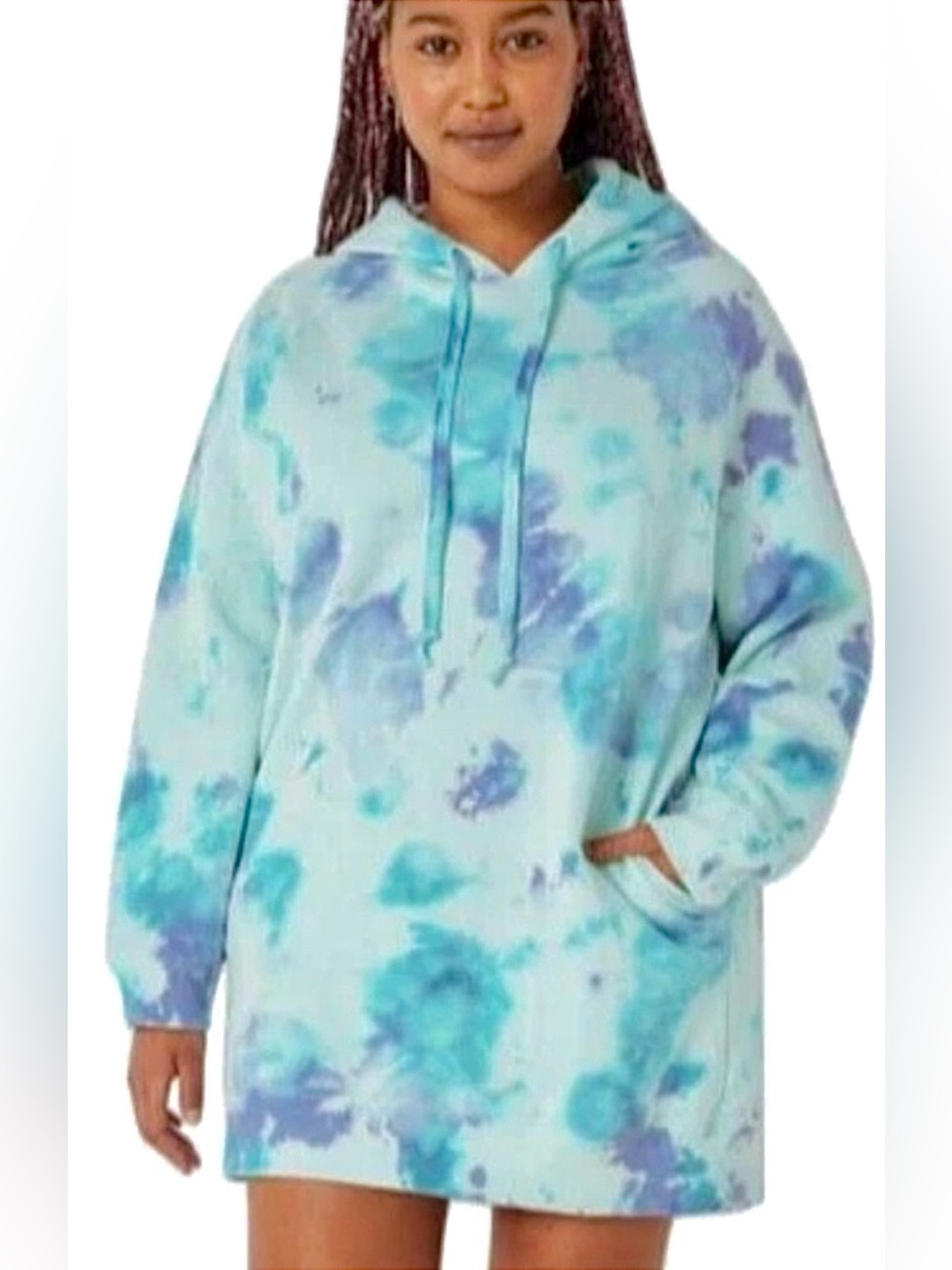NWT PINK Victoria’s Secret Tie Dye Sweatshirt Dress Blue Purple Hoodie Lounge L